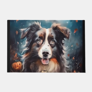 Halloween Australian Shepherd With Pumpkins Scary Doormat