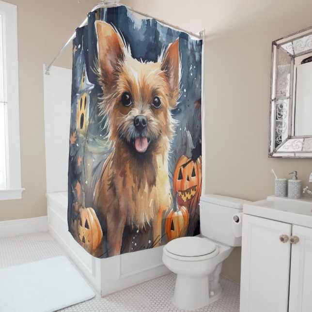 Halloween Australian Terrier With Pumpkins Scary  (In Situ)