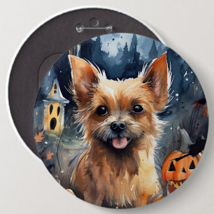 Halloween Australian Terrier With Pumpkins Scary 6 Inch Round Button