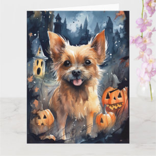 Halloween Australian Terrier With Pumpkins Scary  Card