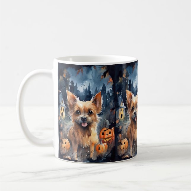 Halloween Australian Terrier With Pumpkins Scary  Coffee Mug (Left)
