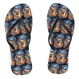 Halloween Australian Terrier With Pumpkins Scary Flip Flops