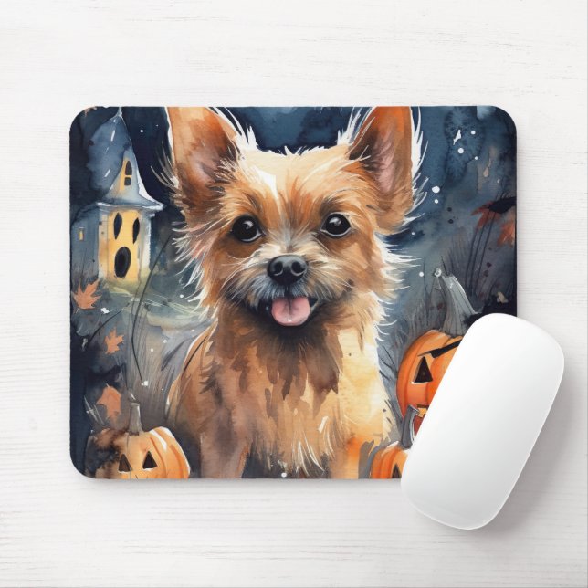Halloween Australian Terrier With Pumpkins Scary  Mouse Pad (With Mouse)