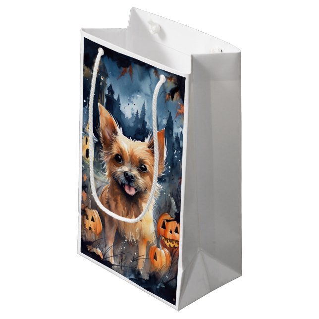 Halloween Australian Terrier With Pumpkins Scary  Small Gift Bag (Front Angled)