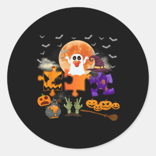 Halloween Autism Awareness Spooky Puzzle Design Fo Classic Round Sticker