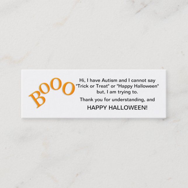 Halloween Autism Trick or Treat Cards Boo (Front)