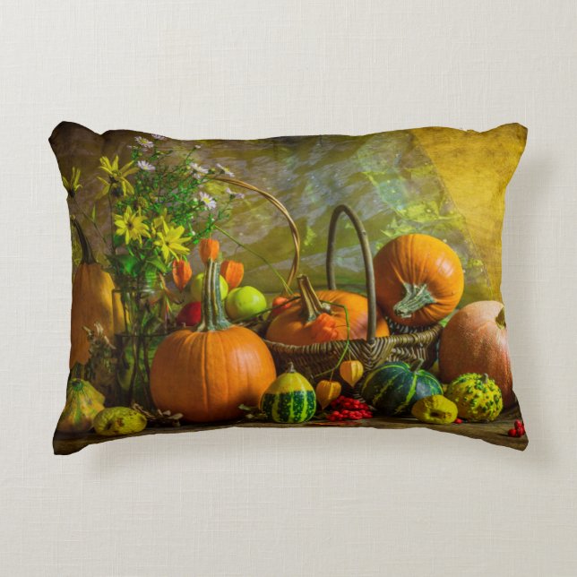 Halloween Autumn Fall Pumpkin Setting Table Decorative Pillow (Front)