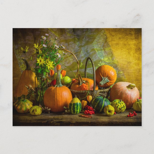 Halloween Autumn Fall Pumpkin Setting Table Postcard (Front)