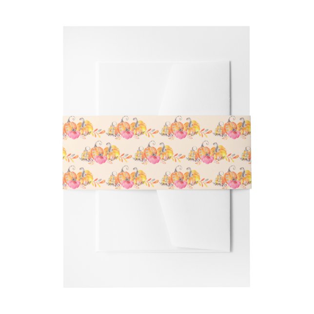 Halloween Autumn Fall Pumpkins Watercolor Paint Invitation Belly Band (Front Example)