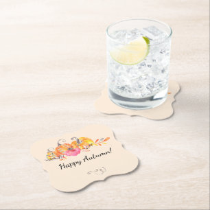 Halloween Autumn Fall Pumpkins Watercolor Paint Paper Coaster