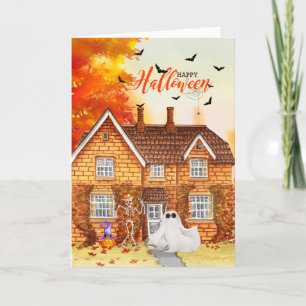 Halloween Autumn Home in Autumn Holiday Card