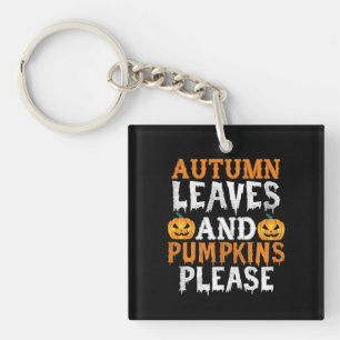 Halloween Autumn Leaves And Pumpkins Birthday Keychain