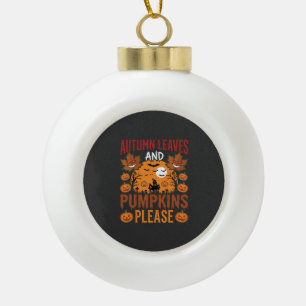 Halloween Autumn Leaves and Pumpkins Spooky Vector Ceramic Ball Christmas Ornament