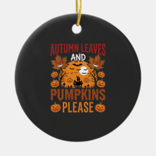 Halloween Autumn Leaves and Pumpkins Spooky Vector Ceramic Ornament