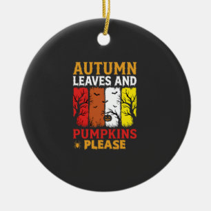Halloween Autumn Leaves and Pumpkins Vintage Desig Ceramic Ornament