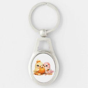 Halloween Autumn Pumpkin Birds Oval Keychain