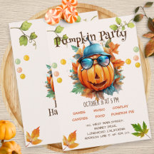 Halloween Autumn Pumpkin Birthday Party Invitation