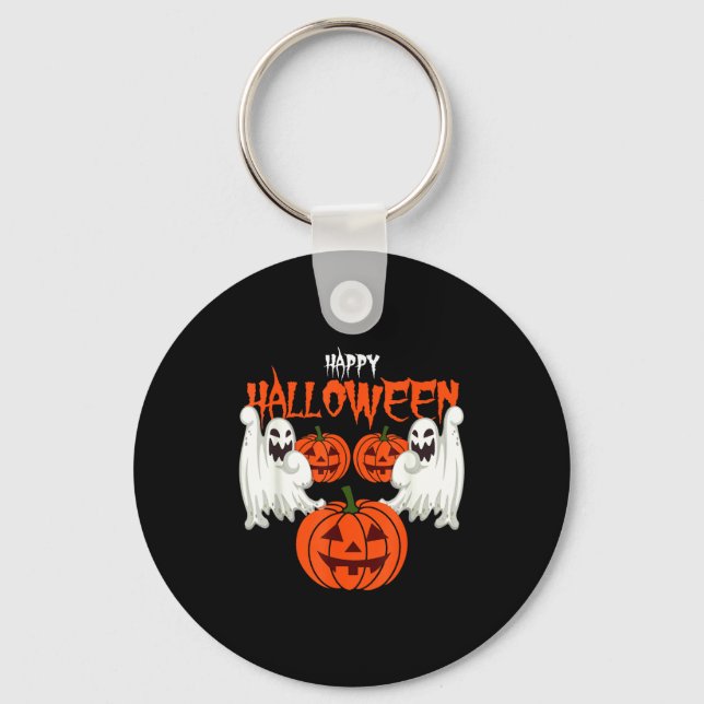 Halloween autumn shirt pumpkin face ghosts fall  keychain (Front)