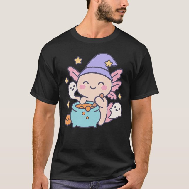Halloween Axolotl Pumpkin Cute Kawaii Ghost Kids T-Shirt (Front)