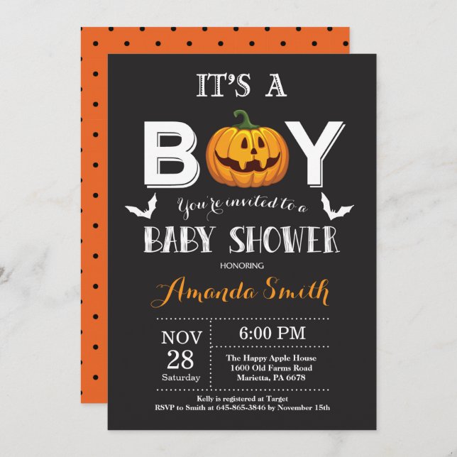 Halloween Baby Boy Shower Invitation (Front/Back)
