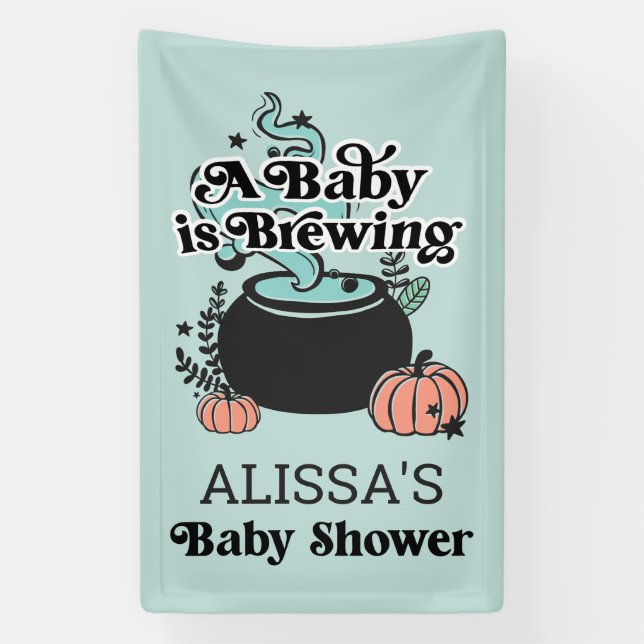 Halloween Baby Brewing Baby Shower Welcome Banner (Vertical)