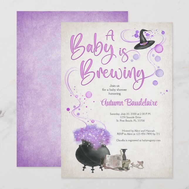 Halloween Baby Brewing Shower Invitation (Front/Back)