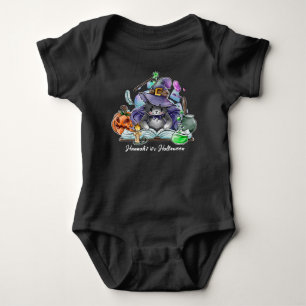 Halloween Baby Cute Cat Witch Personalized Name Bodysuit