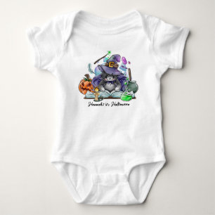 Halloween Baby Cute Cat Witch Personalized Name Bodysuit