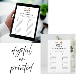 Halloween Baby Name Race Baby Shower Game Card