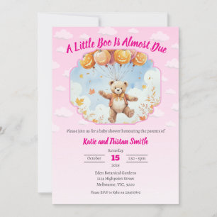 Halloween Baby Shower - Bear with Pumpkins Pink Invitation