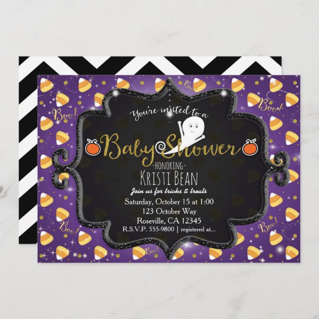 HALLOWEEN BABY SHOWER Candy Corn Ghost Invitation (Front/Back)