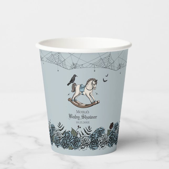 Halloween Baby Shower French Blue Rocking Horse Paper Cups (Front)