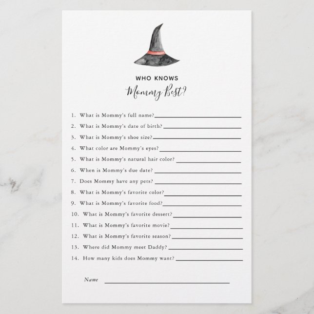 Halloween Baby Shower Game Witch Who Knows  Mommy Flyer (Front)