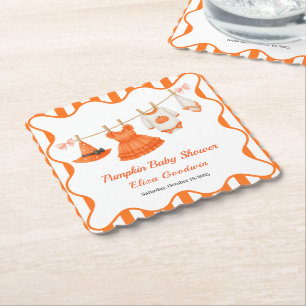 Halloween Baby Shower Girl Little Witch Pumpkin Paper Coaster