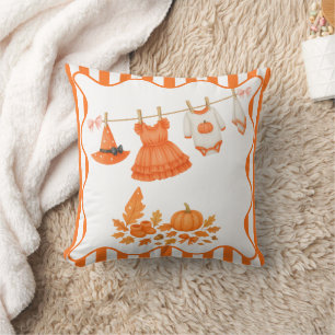 Halloween Baby Shower Girl Little Witch Pumpkin Throw Pillow