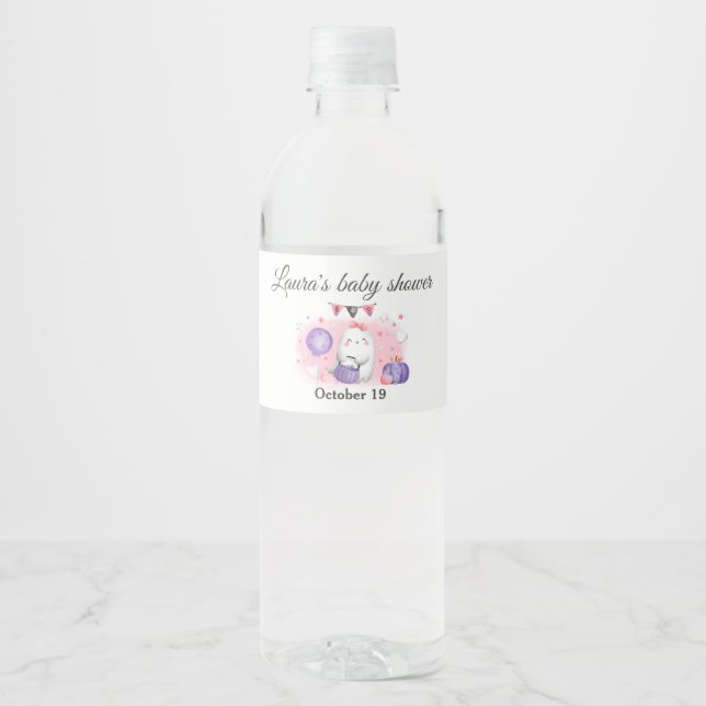 Halloween Baby Shower Girl Water Bottle Label (Front)