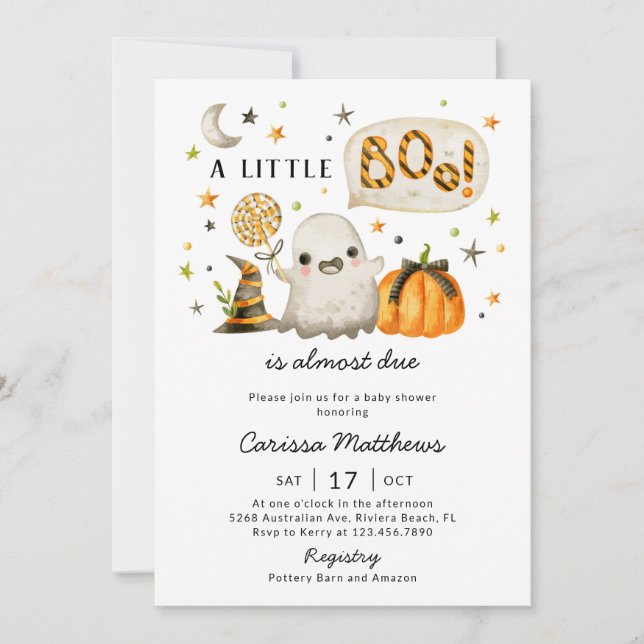 Halloween Baby Shower Invitation - A Little Boo (Front)