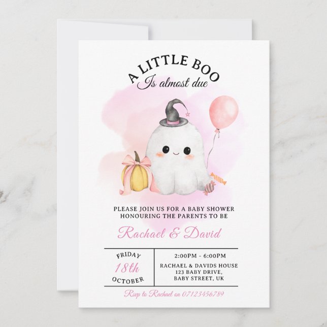Halloween Baby Shower Invitation | Cute Little Boo (Front)