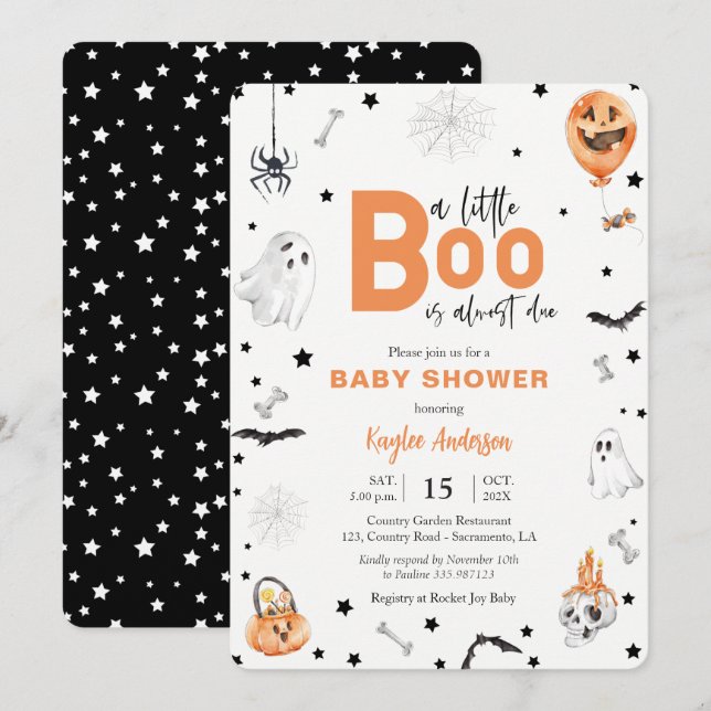Halloween Baby Shower Little Boo black invitation (Front/Back)