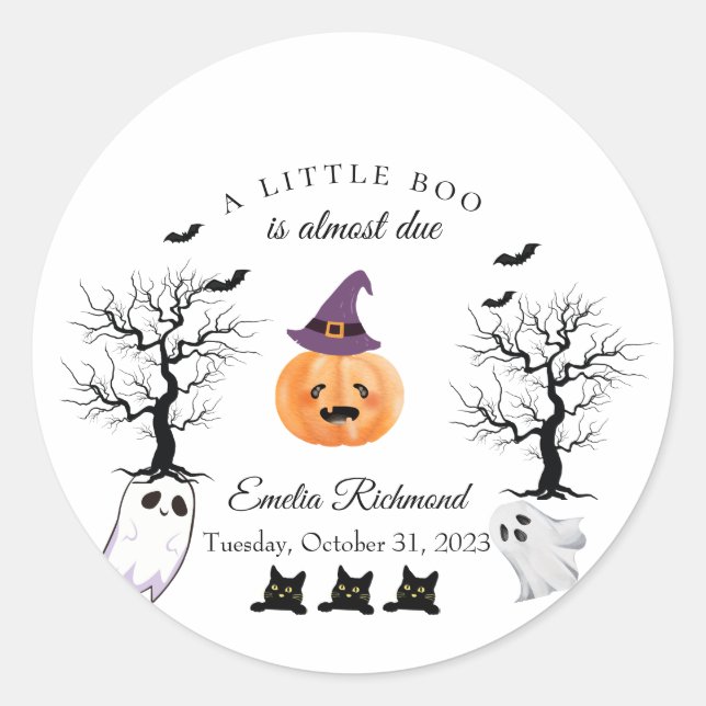 Halloween Baby Shower Little Boo is Due Sticker (Front)