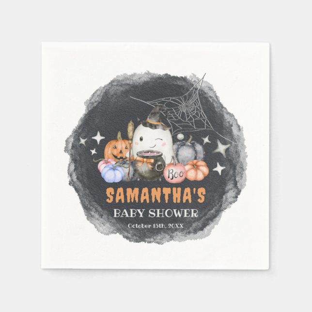 Halloween Baby Shower Little Boo Pumpkin Paper Napkin (Front)
