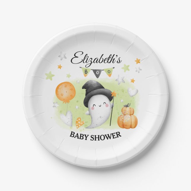 Halloween Baby Shower Paper Plates A Little Boo  (Front)
