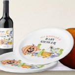 Halloween Baby Shower Pumpkin and Potions Paper Plate<br><div class="desc">Halloween baby shower party plates - perfect for a baby is brewing and baby making potion themes! Watercolor design featuring a cute pumpkin, magic potions, and spider webs. "Baby Shower" is lettered in spooky cobweb typography and you can personalize the name. Fun whimsical halloween themed invite for your an October...</div>