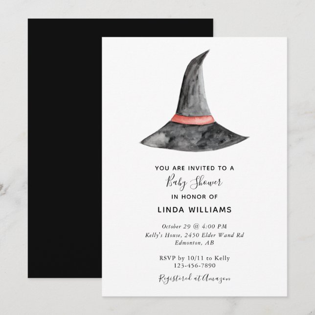 Halloween Baby Shower Watercolor Witch's Hat Cute Invitation (Front/Back)
