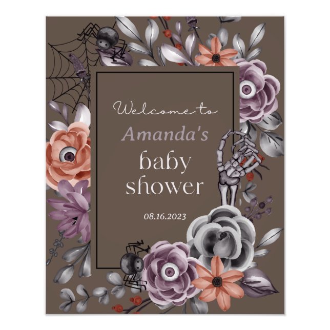 Halloween Baby Shower, Welcome Sign Spooky Floral  (Front)