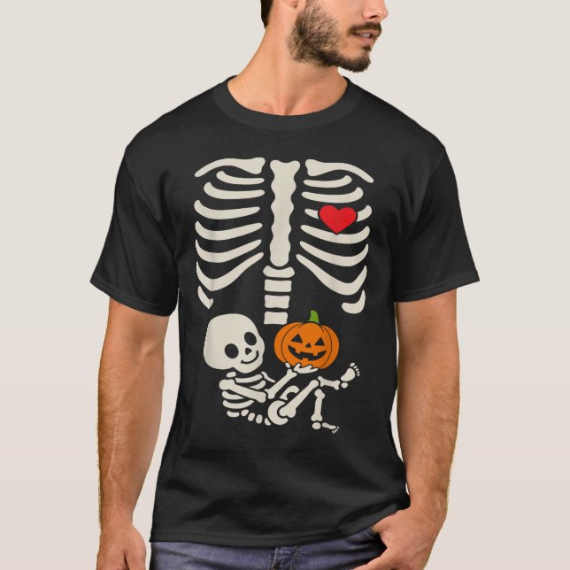 Halloween Baby Skeleton Heart Pregnancy Outfit  T-Shirt (Front)