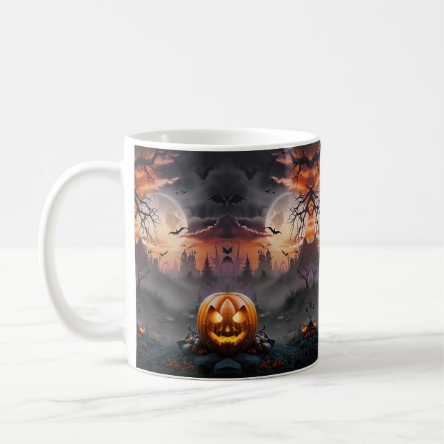 Halloween Background in Orange and Grey Tones Coffee Mug (Left)