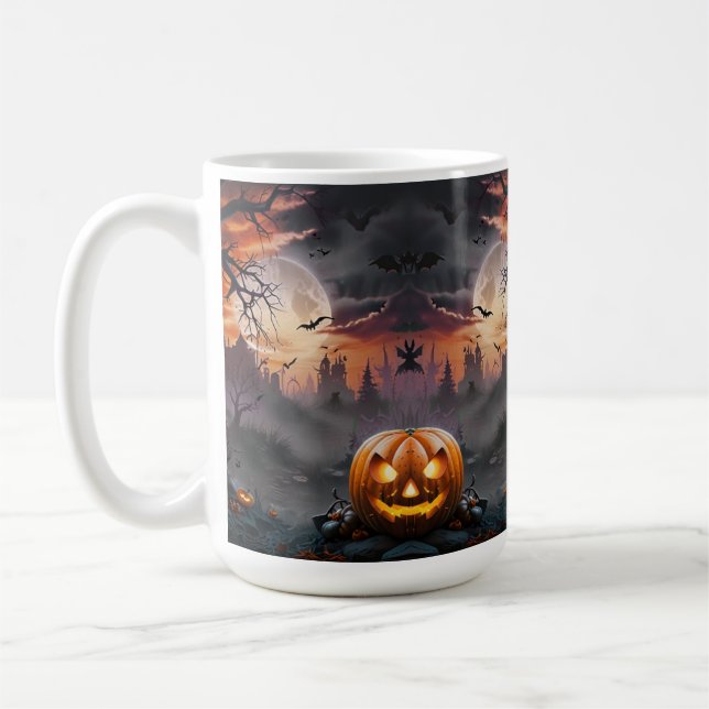 Halloween Background in Orange and Grey Tones Coffee Mug (Left)