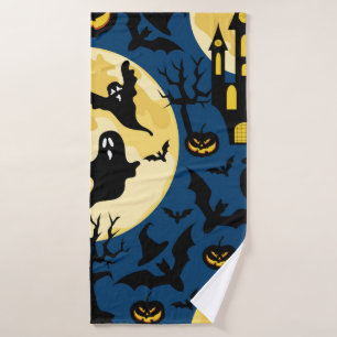 Halloween background. Seamless pattern with moons, Bath Towel