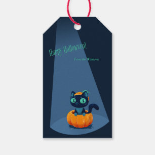 Halloween background with cute cat gift tags